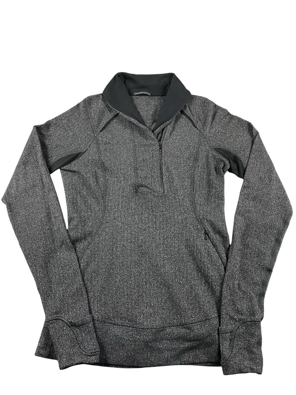 Lululemon Think Fast Pullover Heathered Herringbone Black Athletic Outdoors Sz 6
